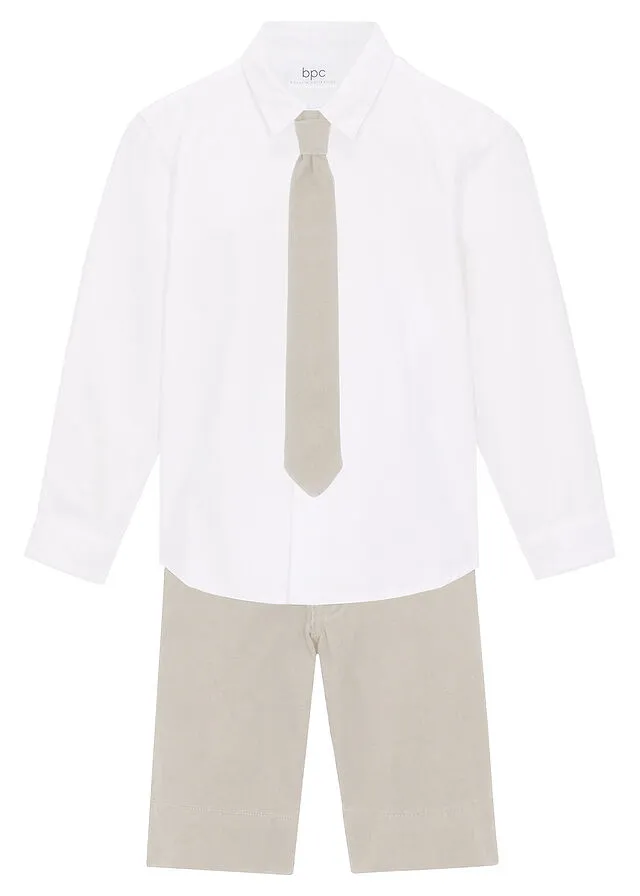 Conjunto de pantalón corto, camisa y pajarita para niños (3 piezas) Blanco/gris piedra